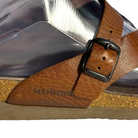 MEPHISTO Helen Womens Toe Loop Sandals US 7 Euro 37 Desert Tan Brown Leather - Picture 3 of 13